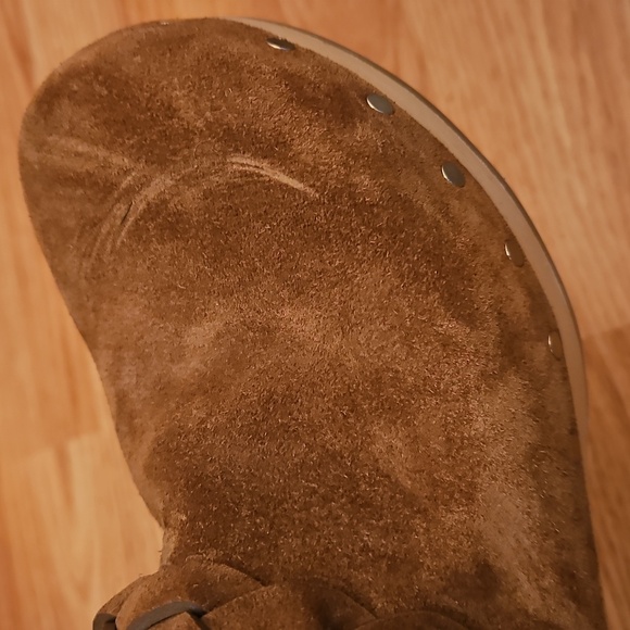 Loeffer Randall Cacao Suede Merrill Wooden Heeled Boho Braid Clogs Size 8.5 - Picture 14 of 16